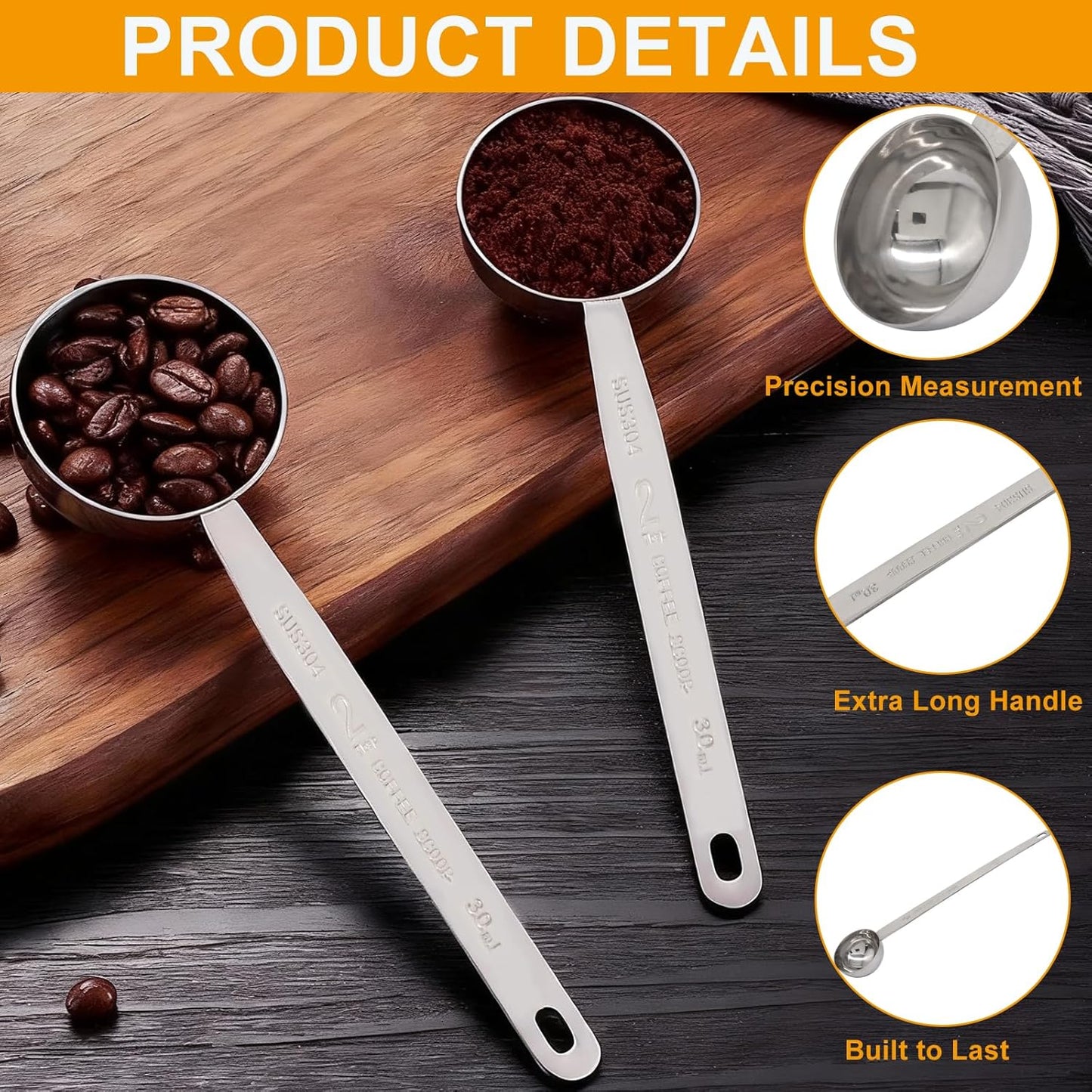 1PCS 9" Tablespoon Coffee Scoop,Long Handle Measuring Spoon Stainless Steel Scooper,One tbsp (15 ml) Spoon for Coffee Lovers/Home Baristas