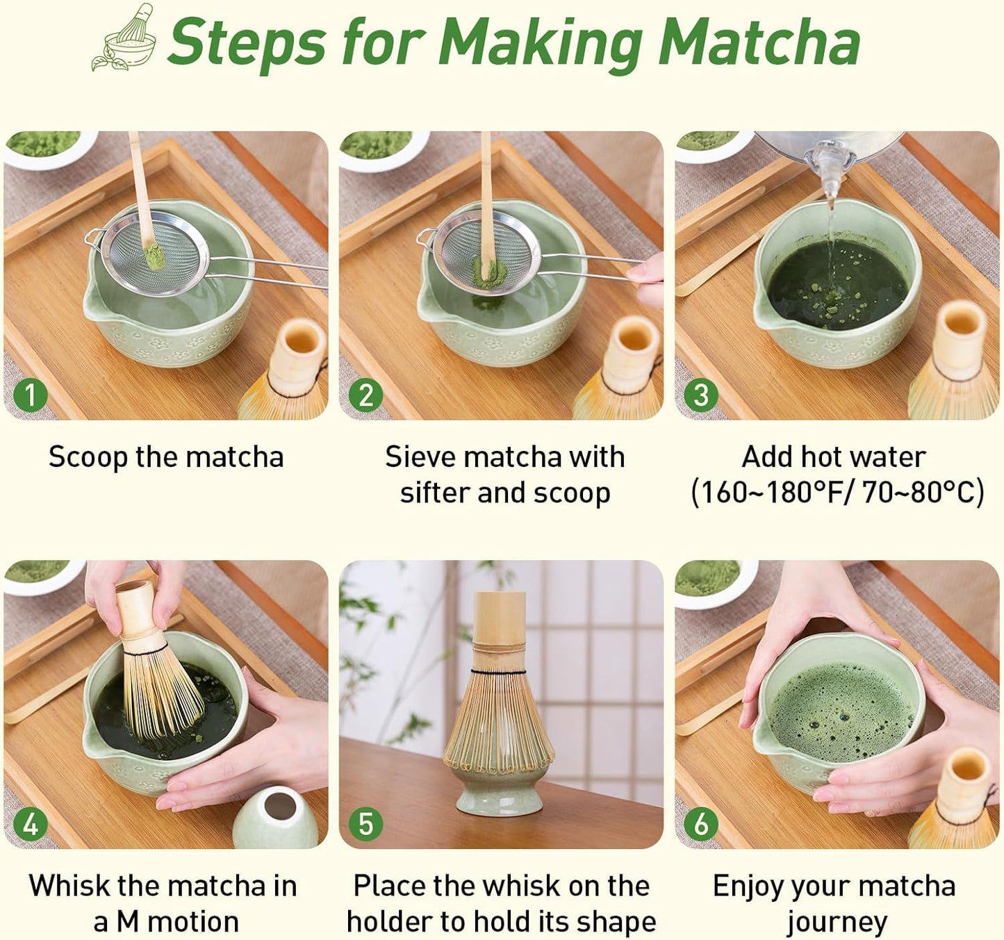 Matcha Whisk Set,5 Pcs Matcha Kit includes 18OZ Ceramic Bowl with Spout,Bamboo Whisk,Holder,Bamboo Scoop, Stainless Sifter for Matcha Lovers or Beginners