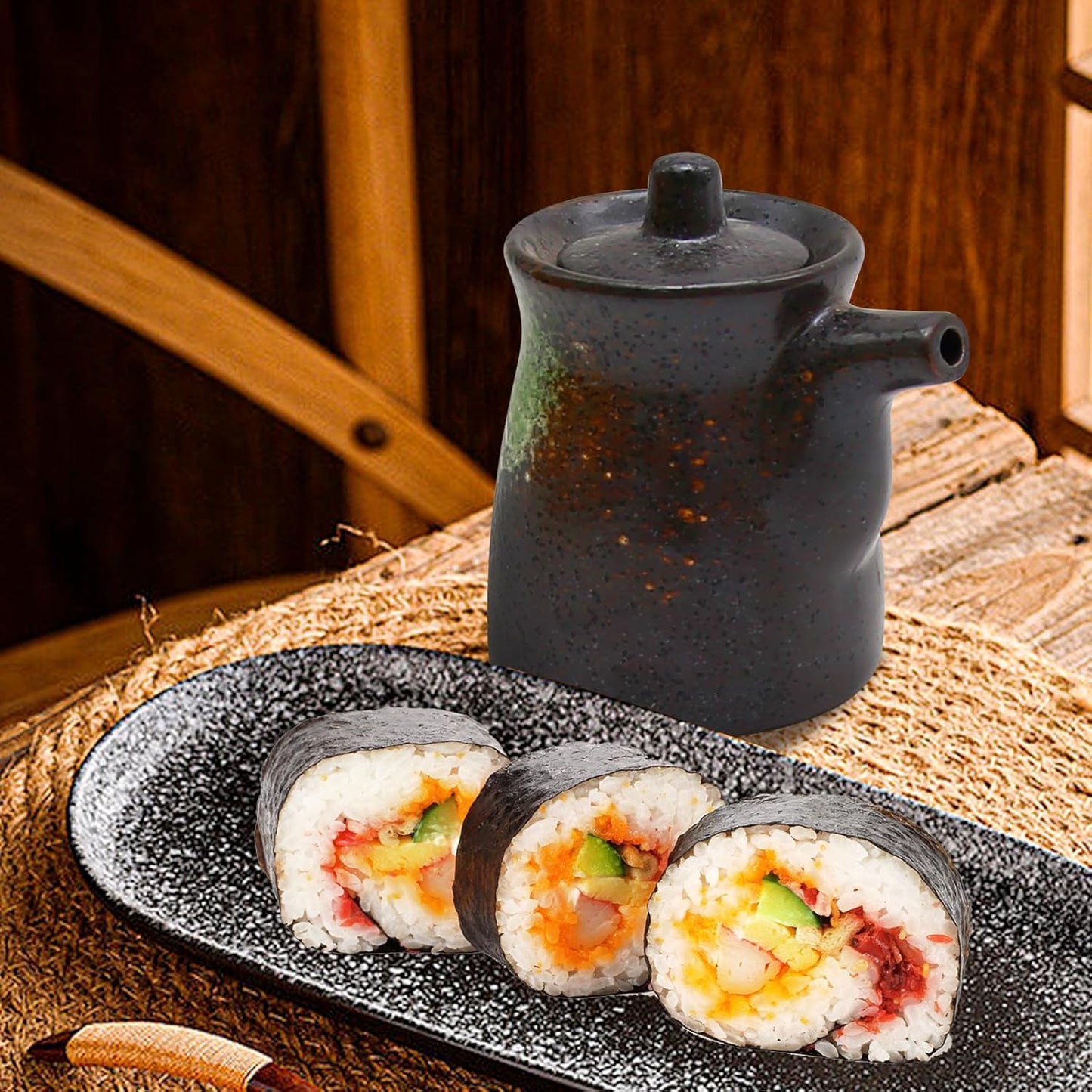 MDEOOSKY Ceramic Seasoning Bottle, Japanese Style Earthenware Ceramic Oil Dispenser, Olive Oil Dispenser, Sushi Sauce Container, 6.76 fl oz