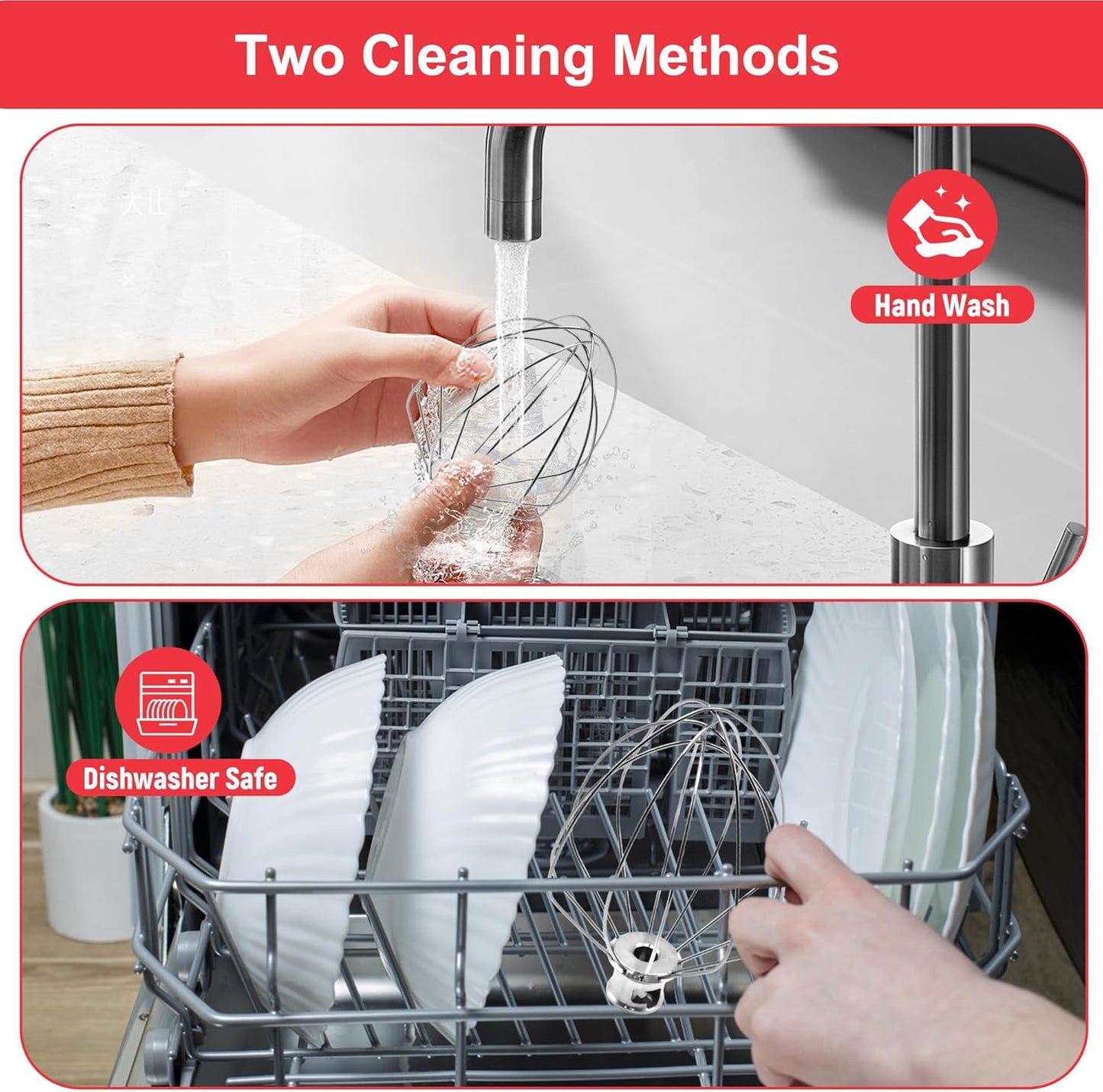 Stainless Steel Accessories for KitchenAid 4.5-5 Qt Tilt-Head Mixer, K45 Whisk, Flat Beater and Dough Hook for 5 Quart Mixing Bowl, Fits KSM45, KSM90, KSM150, Dishwasher Safe, Heavy Duty