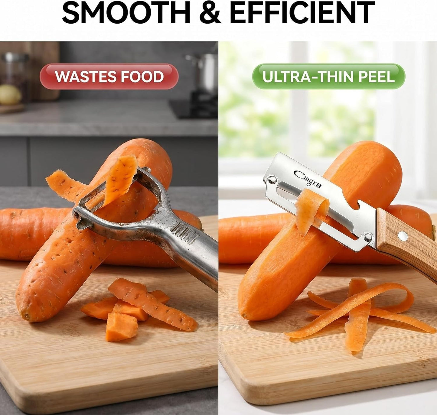 Maxjoy Multifunctional Vegetable Peeler, Zero Flex & Zero Snag, Stainless Steel with Wooden Handle, 2 in 1 Peeler with Bottle Opener for Potato Apple Carrot Fruit