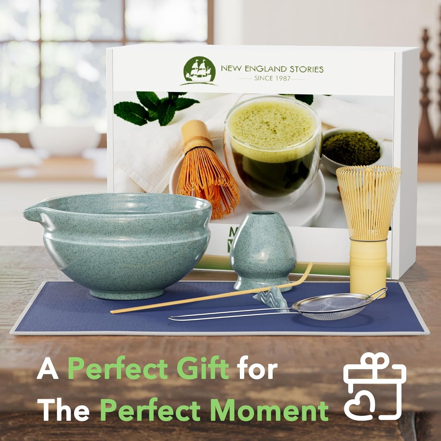 Matcha Whisk Set, Perfect Matcha Kit for Matcha Lovers Includes Ceramic Bowl, Bamboo Whisk, Holder, Scoop, Sifter & Cloth - 7 Pcs Matcha Kit
