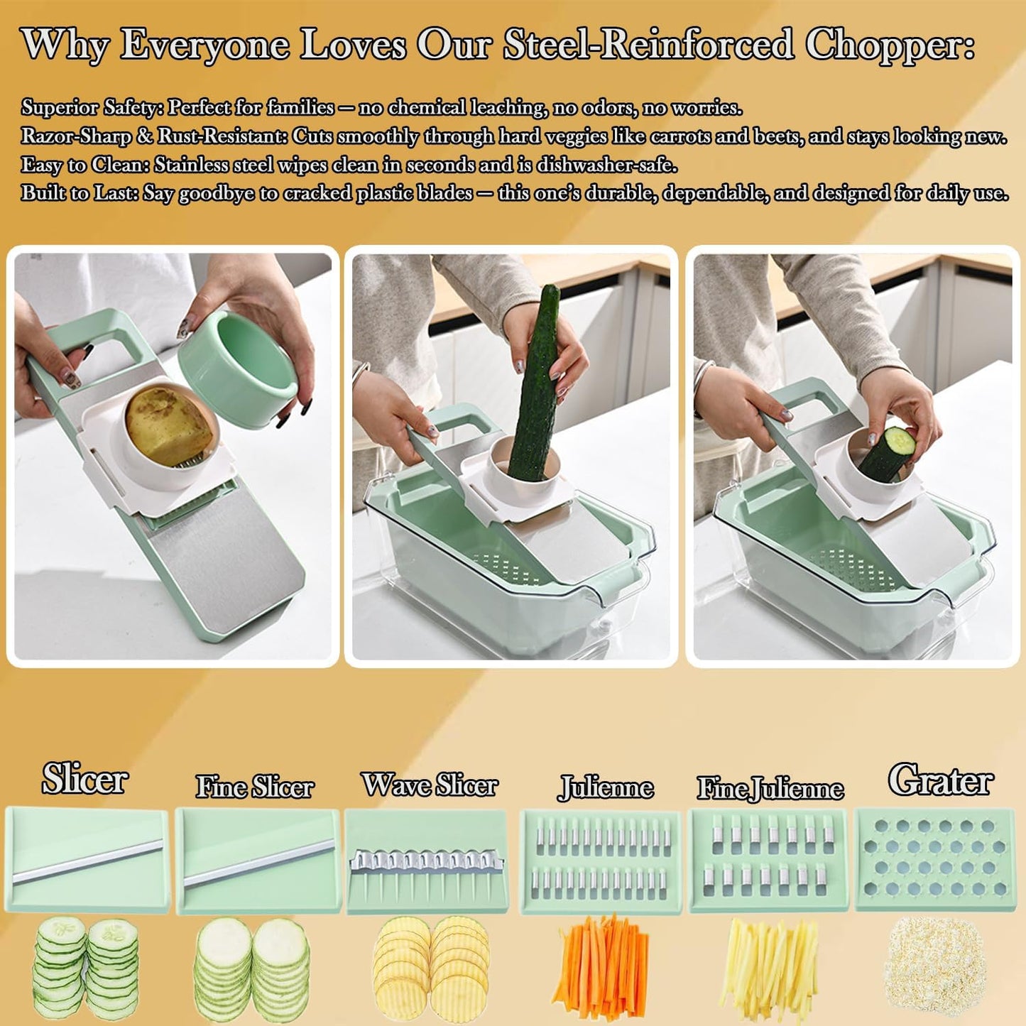 GEHEN Kitchen Pro-Series 9-in-1, 6 Blade Vegetable Chopper, Mandoline Slicer, Food Chopper with Container, 5 Quarts Filter Storage basket, Onion rings, Fruit Slicer, Kitchen Gadgets & Accessories