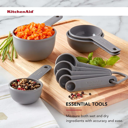 KitchenAid Universal Easy To Read Measuring Cup and Spoon Set with Soft Grip Handle for Maximum Control, Hang Hole and Nesting For Easy Storage, Dishwasher Safe, 9 Piece, Pistachio