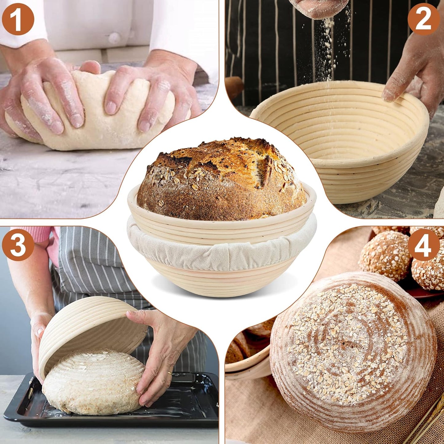 Sourdough Bread Baking Supplies: 9 Inch Round & 10 Inch Oval Banneton Bread Proofing Baskets w/Liner, Bread Lame, Dough Scrapers, Cleaning Brush, Artisan Bread Making Gifts for Bakers