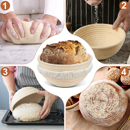 Sourdough Bread Baking Supplies: 9 Inch Round & 10 Inch Oval Banneton Bread Proofing Baskets w/Liner, Bread Lame, Dough Scrapers, Cleaning Brush, Artisan Bread Making Gifts for Bakers