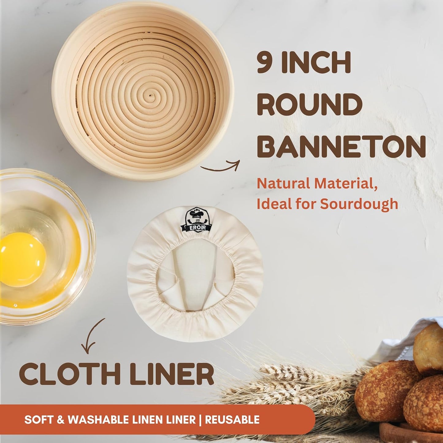 EROIR 13" Danish Dough Whisk Bread Lame Bowl Scraper Set - Dutch Sourdough Whisk Double Eye, Dough Scraper, Bread Scorer with 10 Blades and Leather Cover