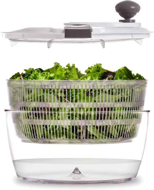 BINO | Salad Spinner - 4.2 Qt | Large Manual Lettuce Spinner with Secure Lid Lock & Built-in Draining System | Salad Spinner with Salad Bowl | Fruit & Vegetable Basket Colander | Kitchen Gadgets