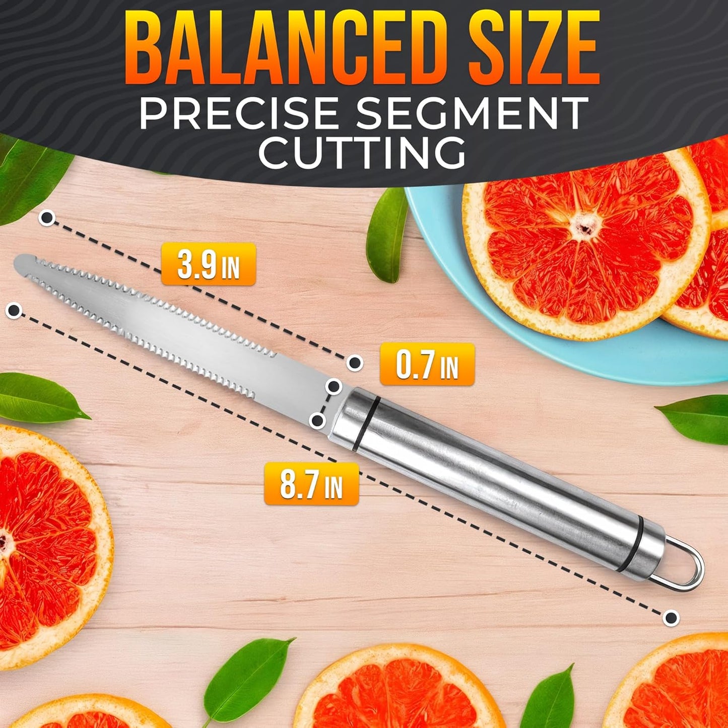 Grapefruit Knife Curved Serrated Double Blade – Stainless Steel Citrus Fruit Sectioning Knife & Peeler, Ergonomic Handle, Dishwasher Safe Kitchen Tool for Grapefruits, Oranges, Lemons & Citrus Prep