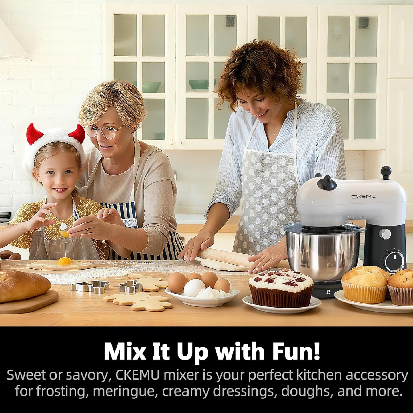 Stand Mixer, Compact & Space-Saving, Stainless Steel Bowl, Unique & Playful Design, Effcient 300W Motor, Dishwasher-Safe Attachments, SM-2549A (Black)