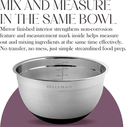 Bellemain Stainless Steel Non-Slip Mixing Bowls with Lids (4-Piece Set)