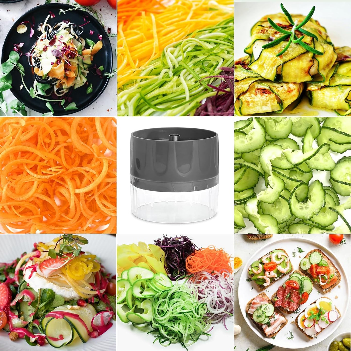 3-in-1 Vegetable Spiralizer Slicer, Adjustable Mandoline Spiral Cutter for Zucchini Noodles, Carrots, Cucumber (Green)
