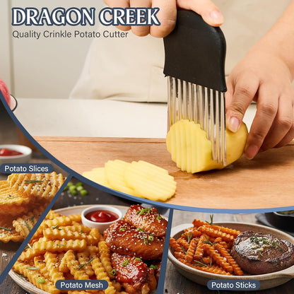 Stainless Steel Crinkle Cutter - Large French Fry Slicer, Potato Knife with Non-Slip Handle, Fruit and Vegetable Wavy Chopper