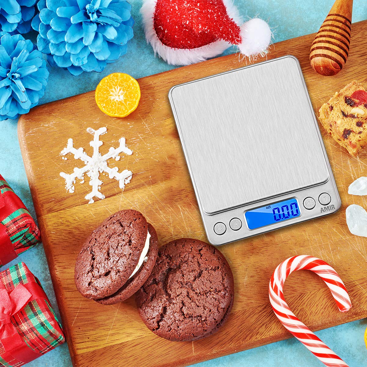 (Upgraded) AMIR Digital Kitchen Scale, 500g Mini Pocket Jewelry Scale, Food Scale, Coffee Scale, Back-Lit LCD Display, 2 Trays, 6 Units, Auto Off, Tare, PCS, Stainless Steel (Batteries Included)