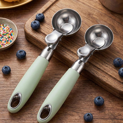 Set of 2 Stainless Steel Ice Cream Scoops - 1.85"x1.85" Deep Scoop with Spring-Loaded Release | Non-Stick Melon Baller for Fruits, Dessert & Cookie Dough