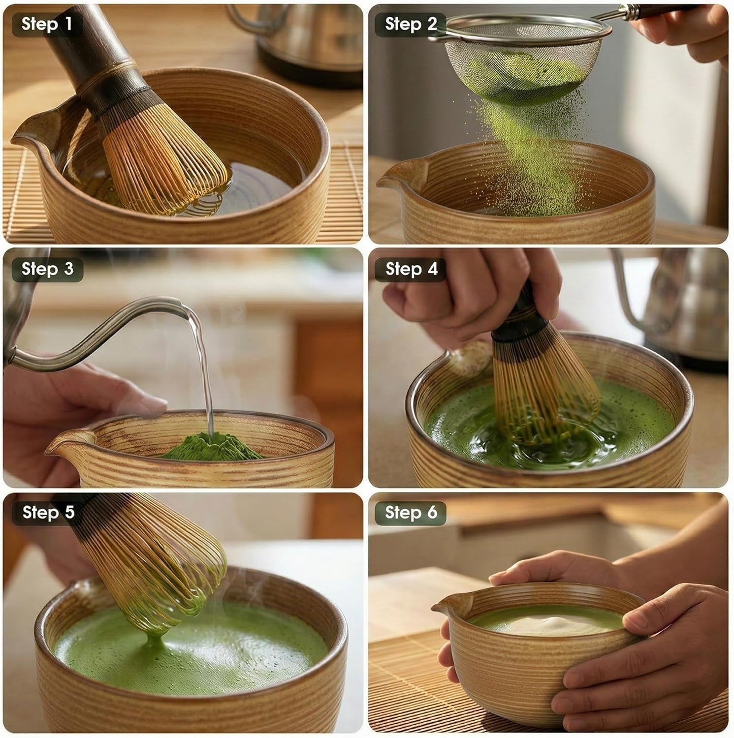 Matcha Whisk Set, 7-Piece Matcha Kit with Ceramic Bowl, Bamboo Whisk, Scoop, Sifter, Holder & Bamboo Mat – Premium Matcha Tea Set for Beginners & Matcha Lovers, Gift Ready