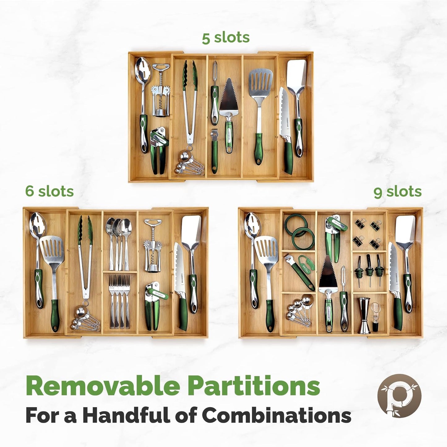 Pristine Bamboo Silverware Organizer - Small Extra-Deep Wooden Kitchen Drawer Organizer Divider for Spoons, Forks, Knives & Cutleries - 5 Slots