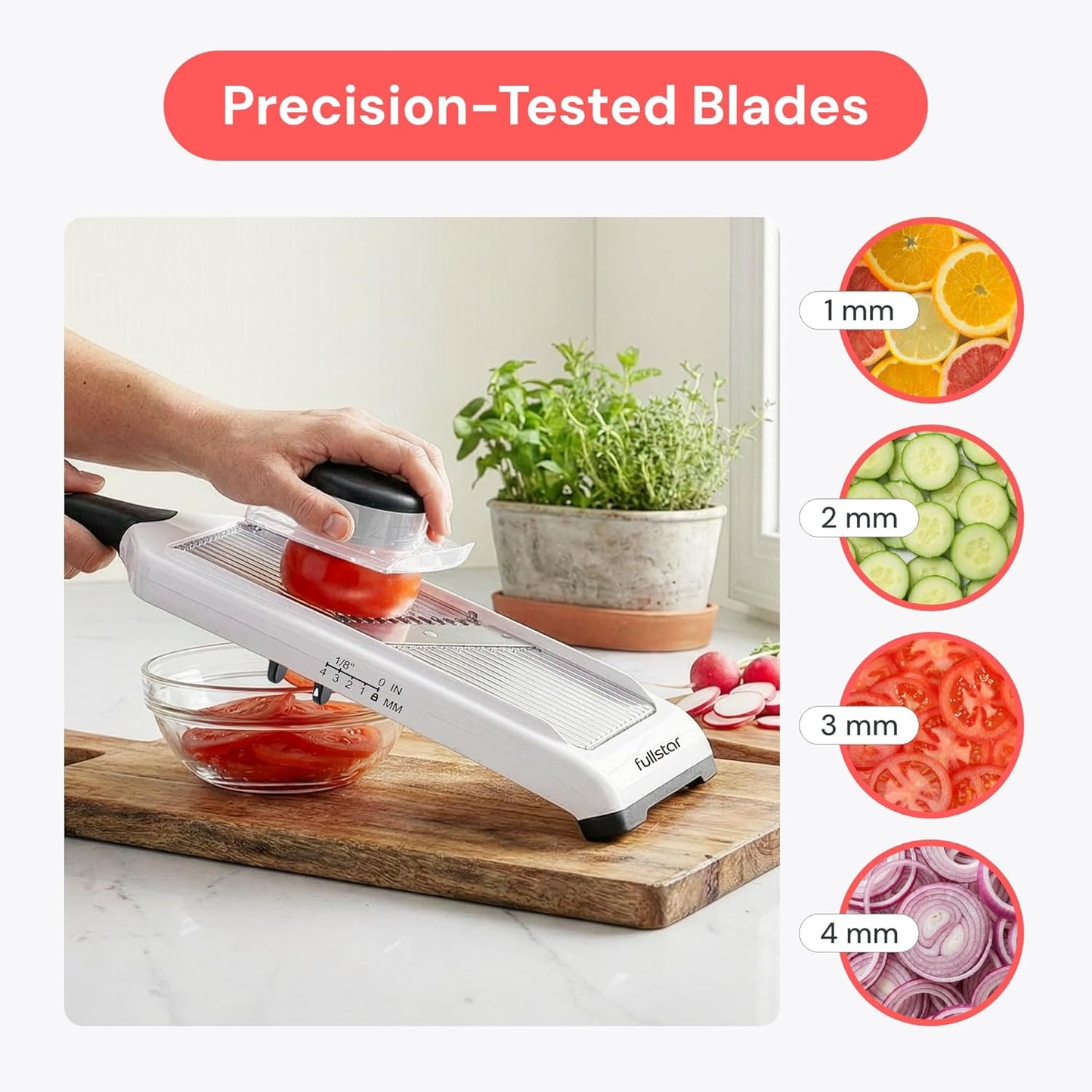 Fullstar 2-in-1 Handheld Mandoline Slicer for Kitchen - 4 Thickness Settings Vegetable Food Onion Slicer, Julienne Blade, Stainless Steel Guard, Easy to Use, Sharp Blades, Veggie Slicer & Fruit Cutter