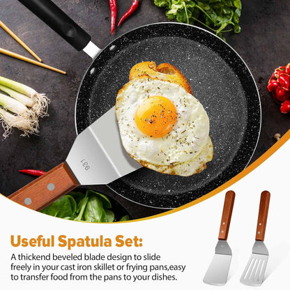 Small Flat Metal Spatula Scraper Set,2 Pcs Stainless Steel Dough Food Scraper Kitchen Tool, Griddle Grill Scrapers for Flat Tops Pancake Pizza Burgers Cooking Cutting Flipping Cleaning, Slant Edge