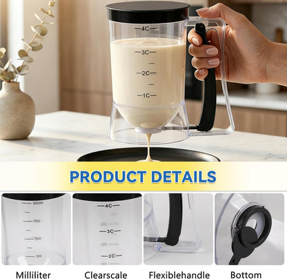 Pancake Batter Dispenser 4-Cup Batter Dispenser with Squeeze Handle & Measuring Marks Kitchen Must Have Tool for Pancakes, Cupcake, Waffle, Muffin Mix, Cake & Crepe,Baking Tool