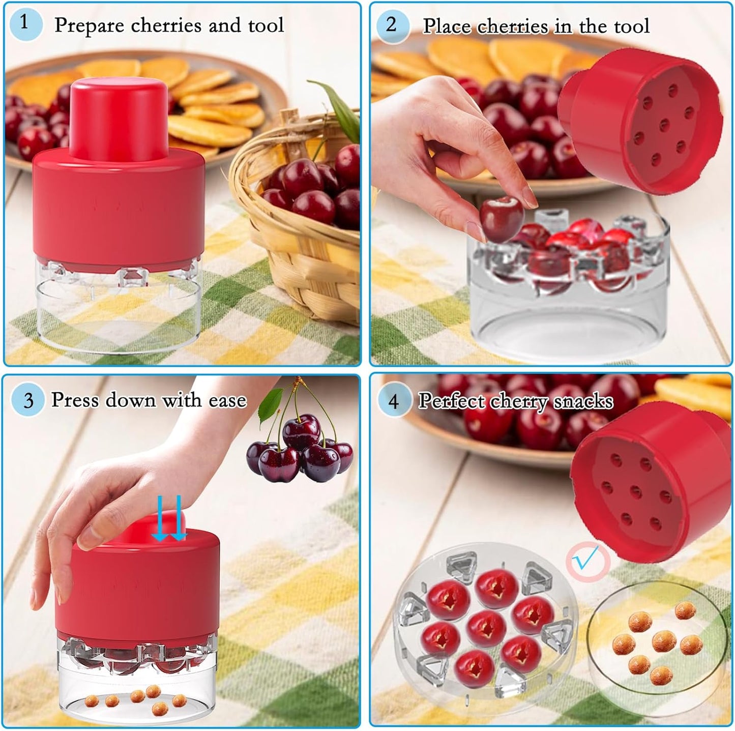 Cherry Pitter Tool ， Olive and Cherry Pitters Corer Remover with 7 Individual Holes, Fruit Pit Remover for Cherry, Multi-Function Cherries Stoner Seed Remover Tool for Making Cherry Jam (Red)