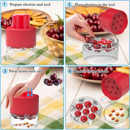 Cherry Pitter Tool ， Olive and Cherry Pitters Corer Remover with 7 Individual Holes, Fruit Pit Remover for Cherry, Multi-Function Cherries Stoner Seed Remover Tool for Making Cherry Jam (Red)