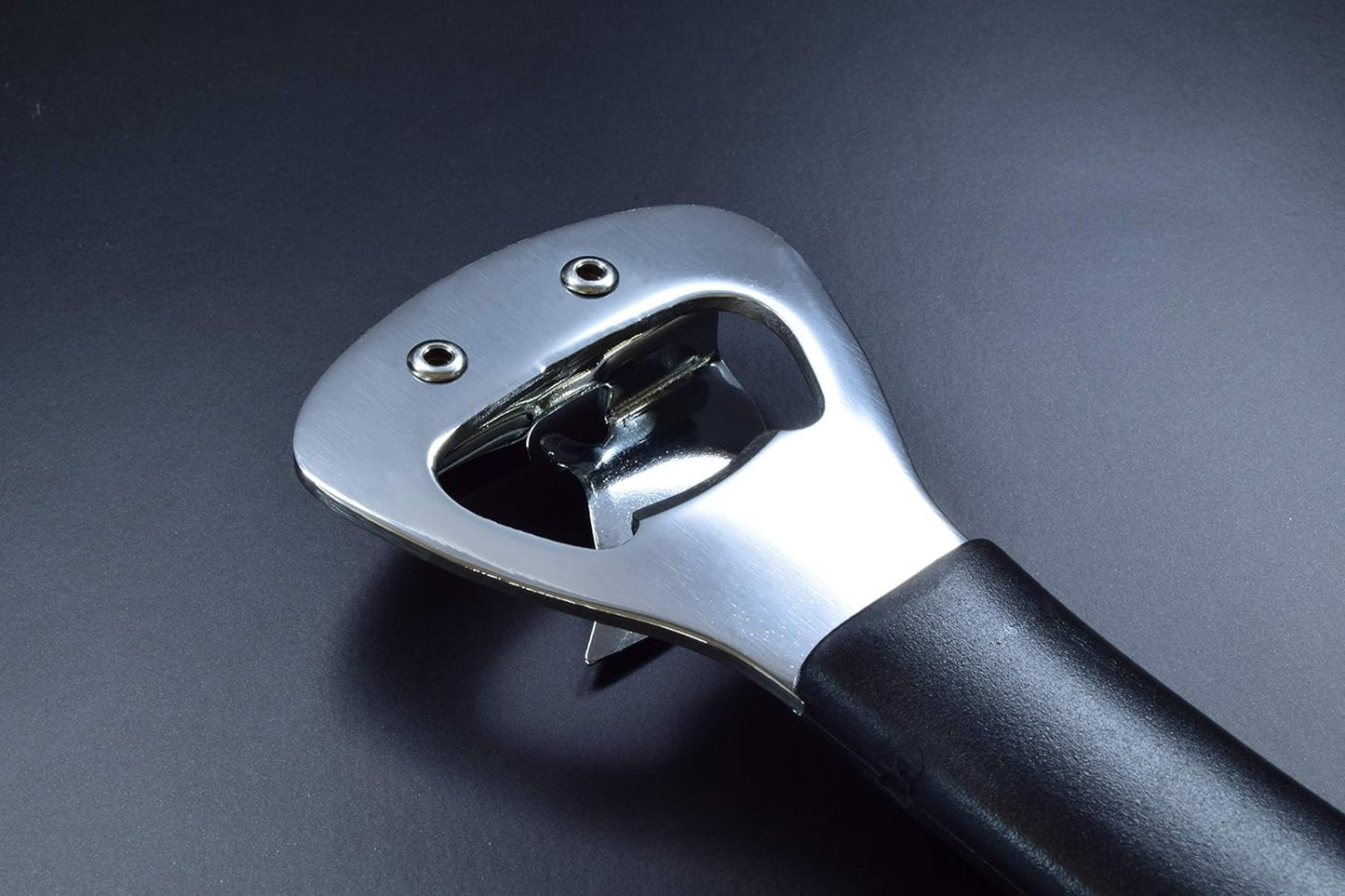 Japanese Can Opener, Heavy Duty Stainless Steel Bottle Opener, 5.9" Black Plastic Handle for Right-handed, Seki Japan
