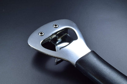 Japanese Can Opener, Heavy Duty Stainless Steel Bottle Opener, 5.9" Black Plastic Handle for Right-handed, Seki Japan