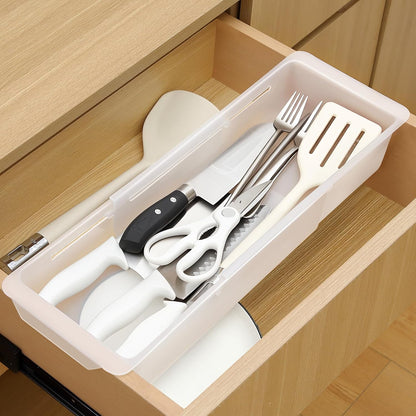 2 Pack Deep Drawer Organizer Bins, Adjustable Sliding Drawer Organizer Bin Expandable Tray for Kitchen Utensils, BBQ Tools, Towels, Durable Plastic Sliding for Easy Storage (12.4" to 18”)