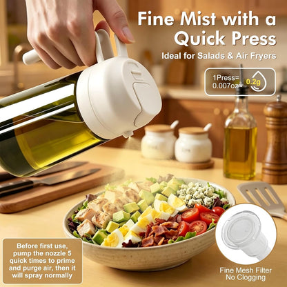 Poshetion 2 in 1 Olive Oil Sprayer for Cooking, 16oz Light-Proof Oil Dispenser for Kitchen, Leak-Proof Oil Spray Bottle for Air Fryer, Salad, BBQ, Baking, Grilling - Black & Green