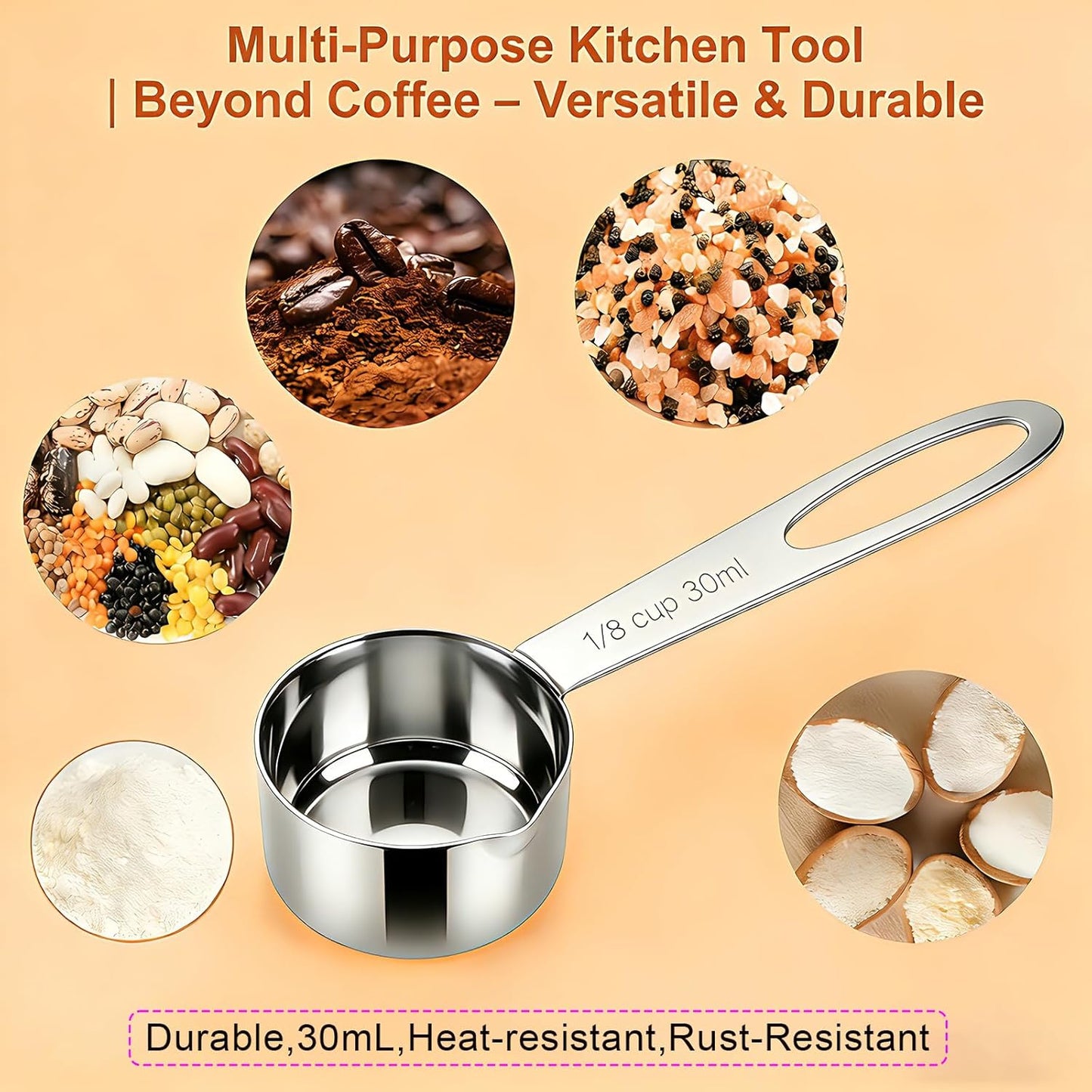Reusable K Cup Refill Kit, 304 Stainless Steel 30ML Coffee Scoop & Aluminum Dosing Funnel, Fits Keurig 1.0 & 2.0 Reusable Metal/Plastic K-Cups Silver