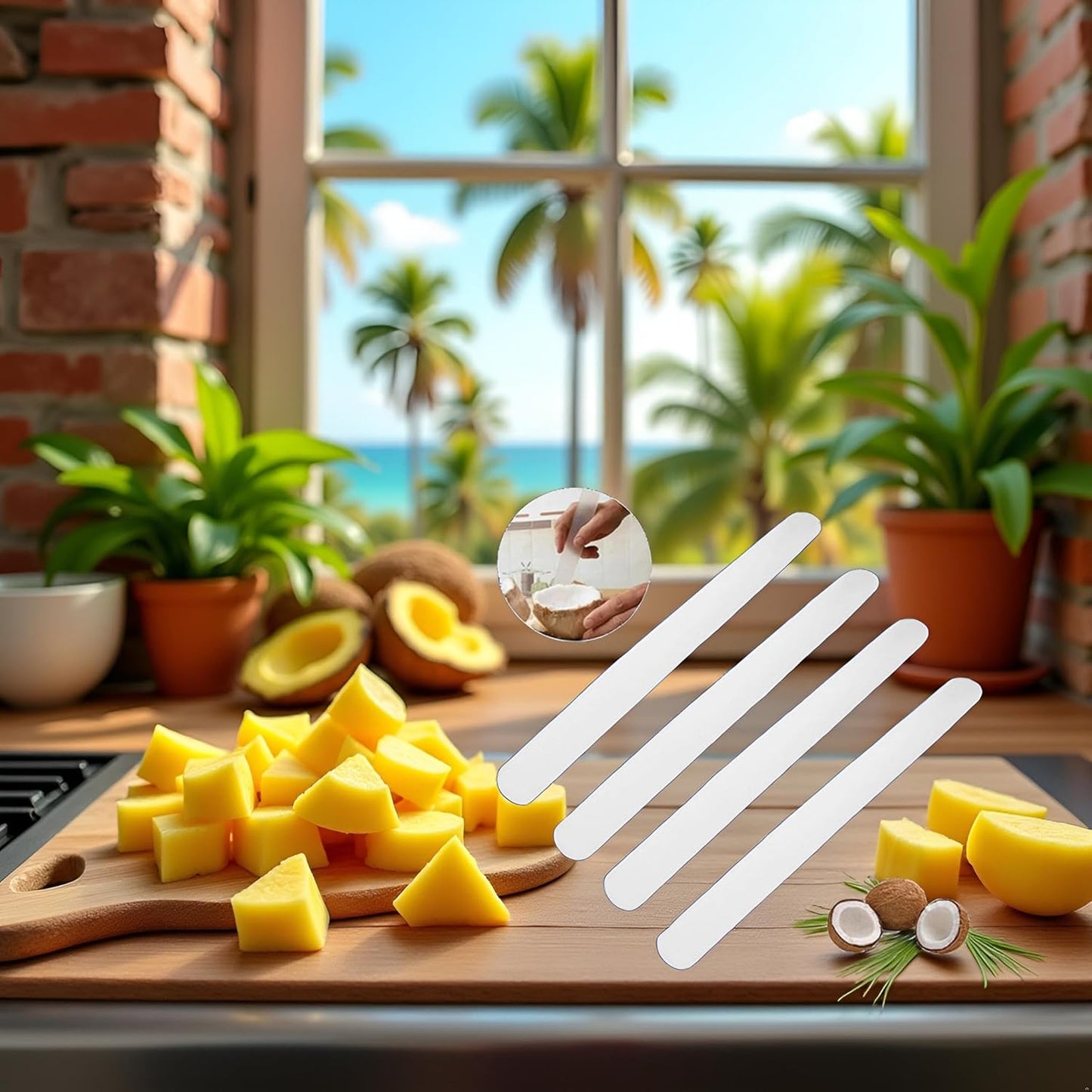 4 Pcs White Coconut Opener,Coconut Meat Scraper,Soft and Flexible Coconut Egg Tools Kitchen Utensils and Gadgets for Coconut Lovers Melon Ballers Melon Ballers