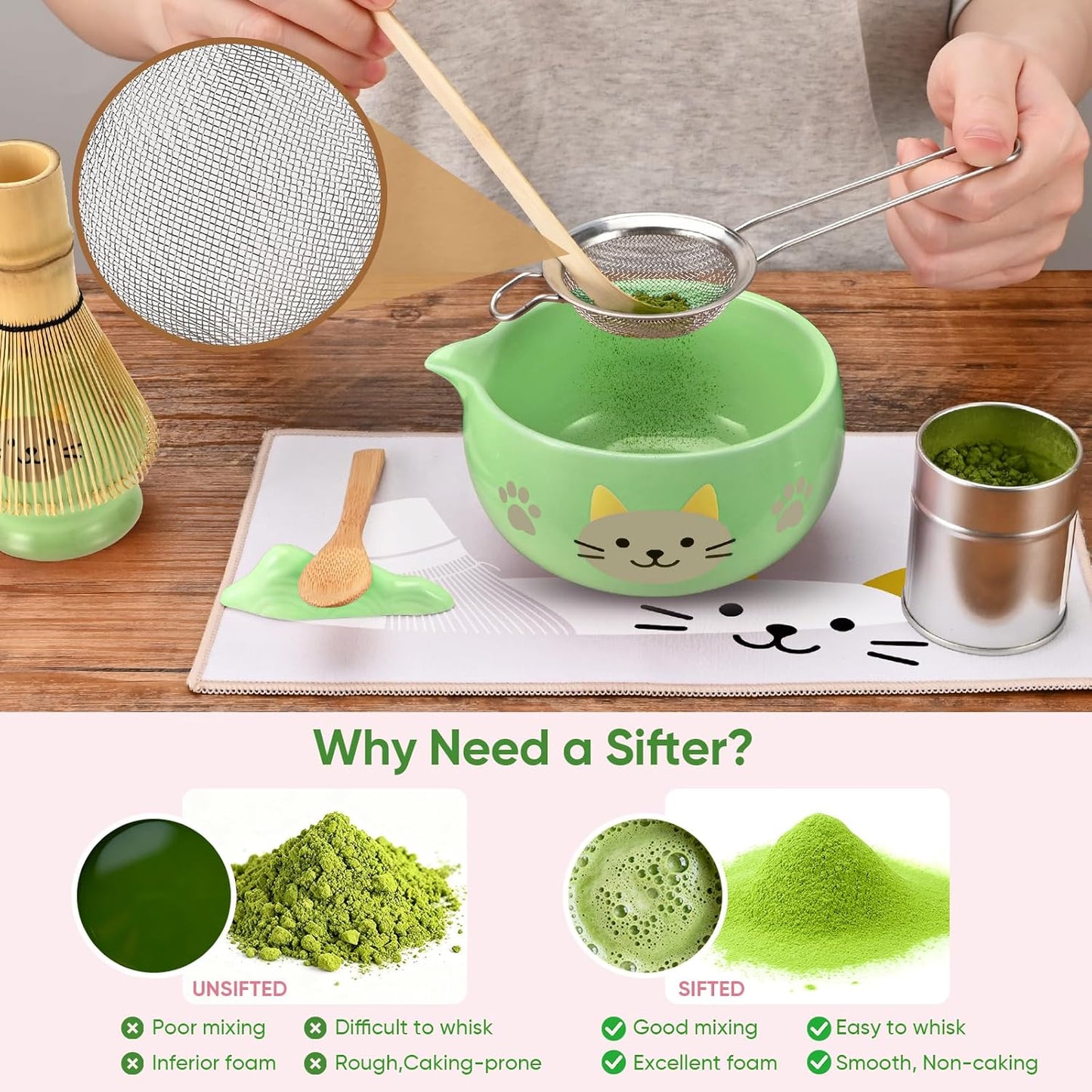 Matcha Whisk Set, 5Pcs Ceramic Matcha Set Includes Matcha Bowl, Matcha Whisk and Holder, Bamboo Scoop and Sifter, Ideal Matcha Bowl Set for Authentic Matcha Tea Experience