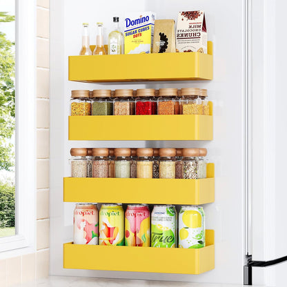 Mystozer Magnetic Spice Rack for Refrigerator, Kitchen Organizer and Storage Shelf, Black (4 Pack)…