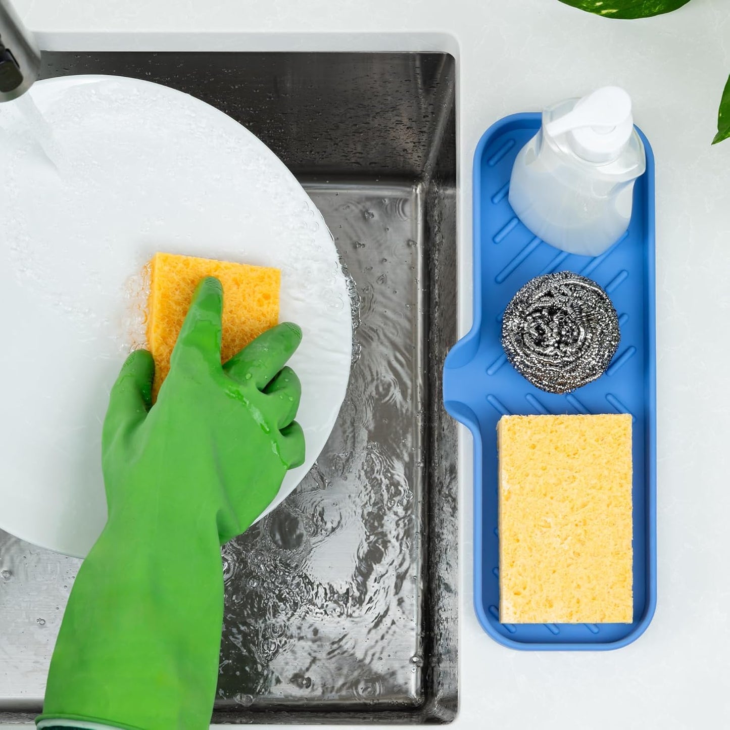 Zulay Kitchen (9x3.5in Sponge Holder for Kitchen Sink - Flexible Heavy-duty Multipurpose Sink Caddy - Counter Organizer for Kitchen, Bathroom, Makeup, Trinkets & More! (Grey)