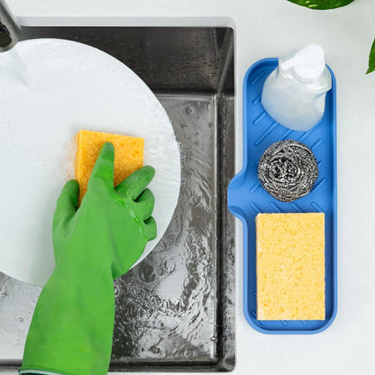 Zulay Kitchen (9x3.5in Sponge Holder for Kitchen Sink - Flexible Heavy-duty Multipurpose Sink Caddy - Counter Organizer for Kitchen, Bathroom, Makeup, Trinkets & More! (Grey)