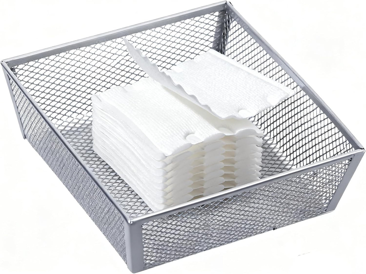 Neudeco Silverware Drawer Organizer - 5 Compartment Cutlery Tray with Non-Slip Feet, Mesh Wire Flatware Storage Divider for Kitchen, Bedroom, Living Room (Silver)