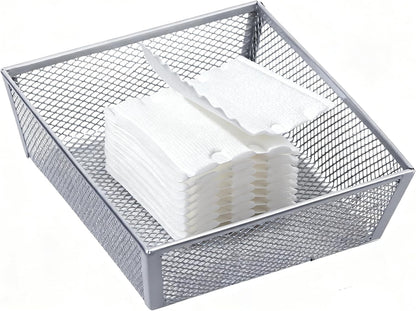 Neudeco Silverware Drawer Organizer - 5 Compartment Cutlery Tray with Non-Slip Feet, Mesh Wire Flatware Storage Divider for Kitchen, Bedroom, Living Room (Silver)
