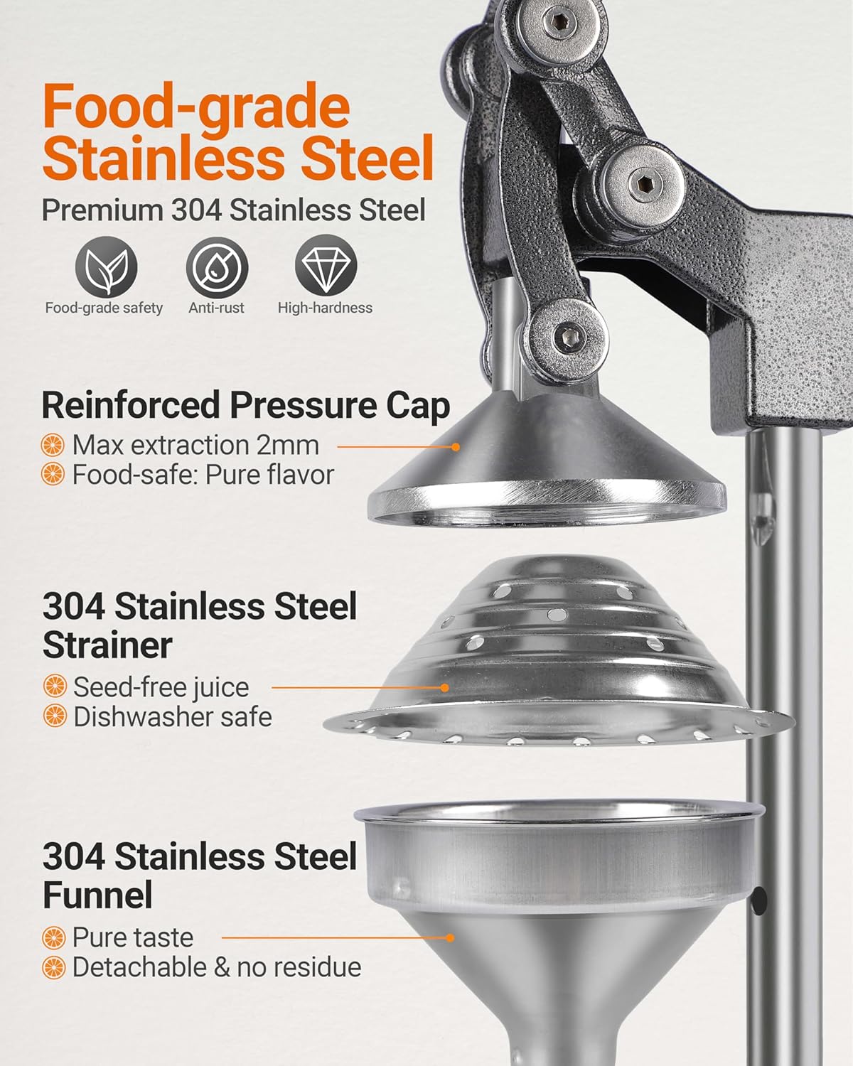 Heavy Duty Cast Iron Manual Juicer, Professional Citrus Press Squeezer for Orange, Pomegranate, Lemon & Lime, Commercial Hand Press Juicer with 304 Stainless Steel Cup