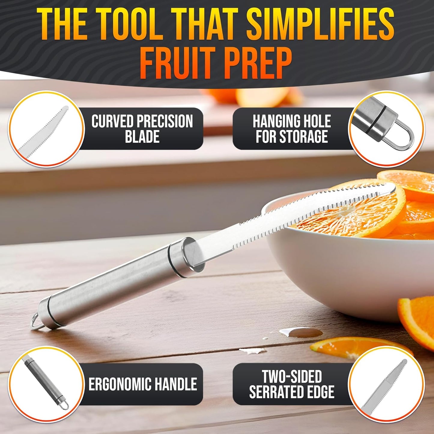 Grapefruit Knife Curved Serrated Double Blade – Stainless Steel Citrus Fruit Sectioning Knife & Peeler, Ergonomic Handle, Dishwasher Safe Kitchen Tool for Grapefruits, Oranges, Lemons & Citrus Prep