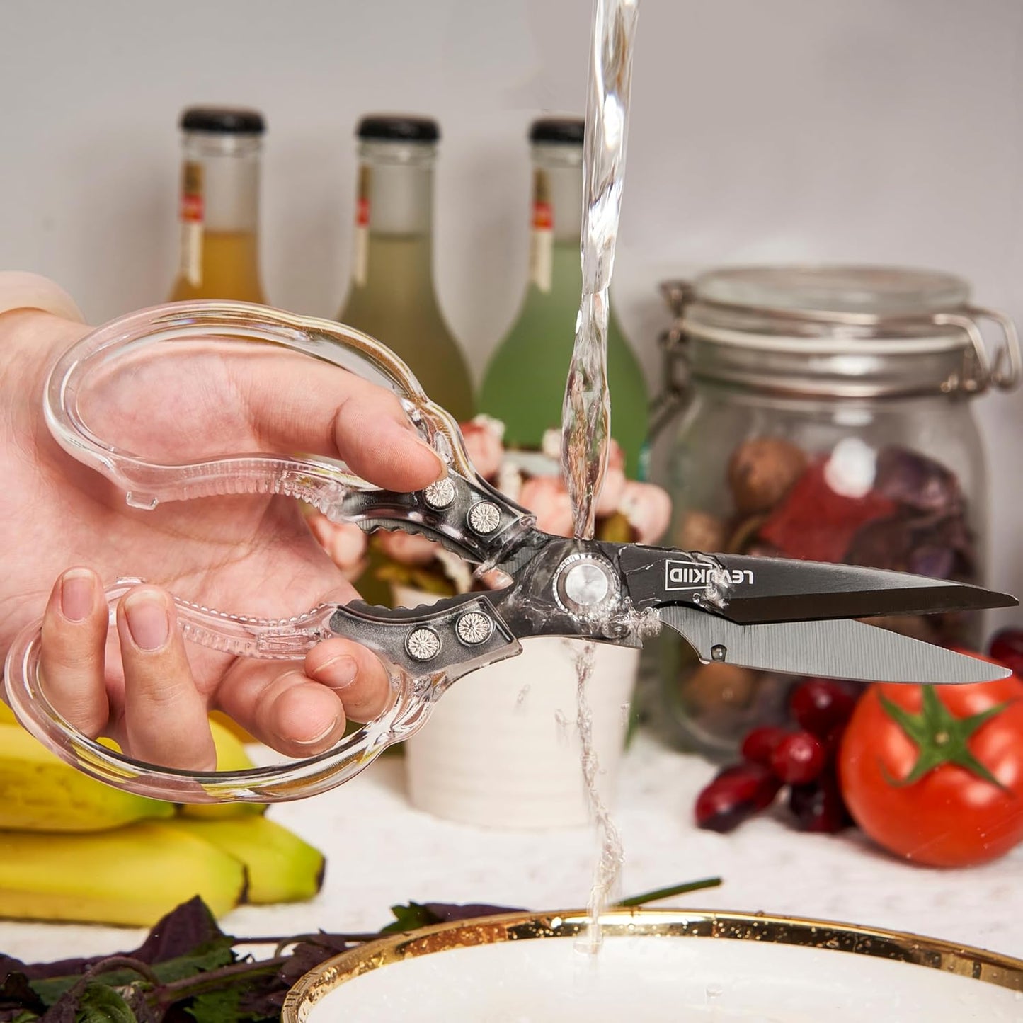 Rust-Resistant Kitchen Scissors, Transparent and Stylish Handle, Suitable For Cutting Various Foods and Their Packaging, Suitable For Large Hands,Colorful Blade