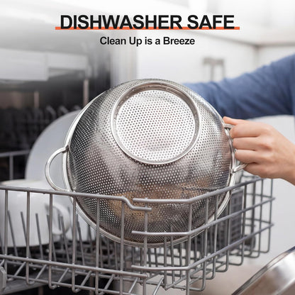 Kaishun Colander Stainless Steel 3-Quart, Strainer for Kitchen Food, Dishwasher Safe