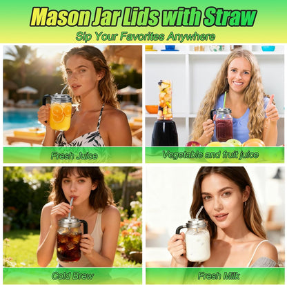 Mason Jar Pour Spout Lid Stainless Steel with Handle, Wide Mouth Pour Spout Flip Cap Lids for Mason Jars, Anticracking Leak Proof Seal Cover Airtight for Drinking Salad Dressing & Food Storing(2PCS)