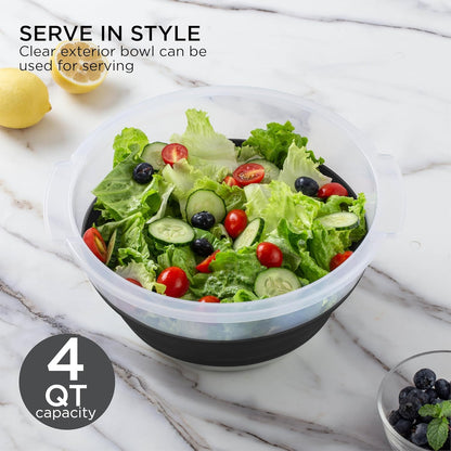 COOK WITH COLOR Collapsible Salad Spinner - 4 QT Space Saving Lettuce Dryer with Folding Collapsible Colander Great for Washing and Drying Fruit and Vegetables (Blue)