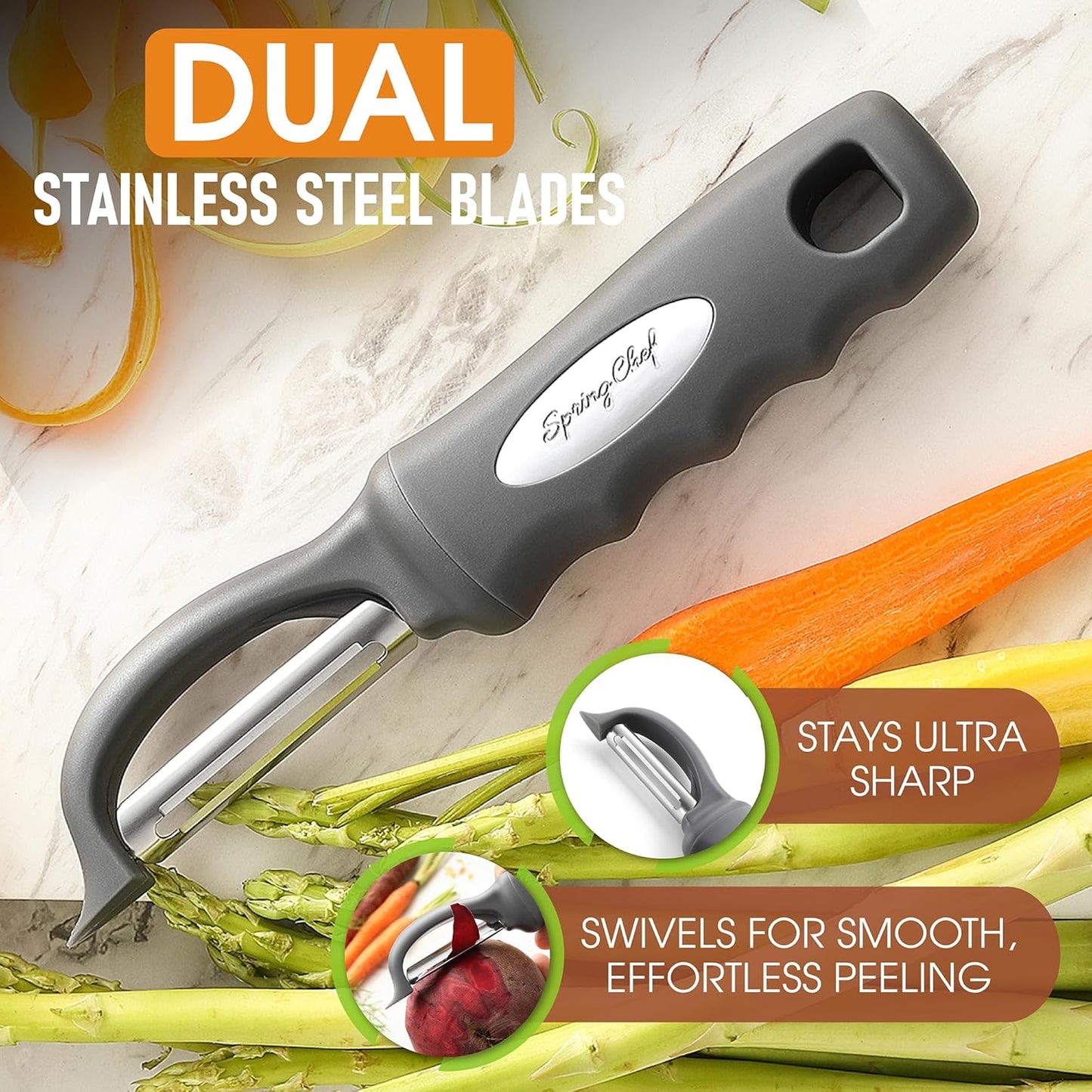 Spring Chef Premium Swivel Vegetable Peeler, Soft Grip Handle and Ultra Sharp Stainless Steel Blades - Perfect Kitchen Peeler For Veggie, Fruit, Potato, Carrot, Apple - Pink Lemonade