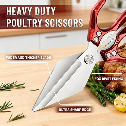 Multifunctional Heavy-Duty Kitchen Shears,Ultra Sharp Stainless Steel Poultry Shears,Multipurpose Food Scissors for Chicken, Meat,Fish, Vegetables,Bone Cutting(Silver)
