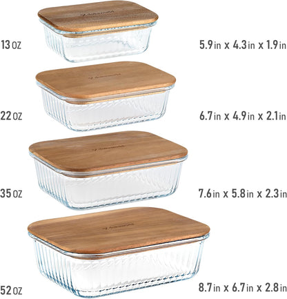 Set of 5 Nesting Glass Bowls with New Updated Acacia Lids for Foodprep, Storage, Mixing & Cooking - Microwave & Oven-ready BPA Free Durable Heat Resistant Inert Borosilicate Glass