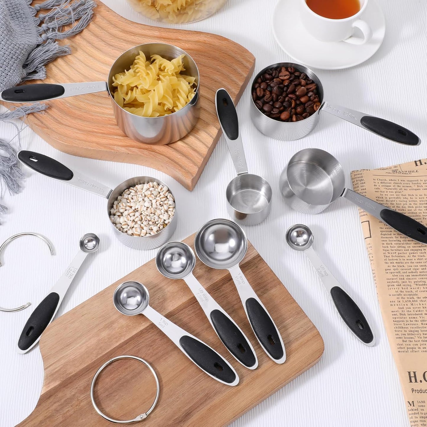 Stainless Steel Measuring Cups and Spoons Set of 10 Measuring Cups and Magnetic-Measuring Spoons Nesting Metal Measuring-Cups Set Soft Silicone Handles for Dry and Liquid Ingredients Cooking