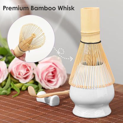 Matcha Whisk Set Matcha Kit - 7 Pcs Japanese Tea Set Includes Matcha Bowl with Spout,Bamboo Whisk with Ceramic Holder,Bamboo Scoop and Rest,Sifter,Tea Towel, for Ceremony Matcha Lovers Gift,Green