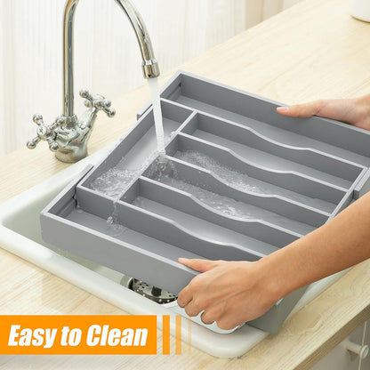 Bellsal Silverware Organizer Kitchen Drawer Organizer Expandable Bamboo Utensil Holder Cutlery Tray for Kitchen Utensil and Flatware Bedroom Office